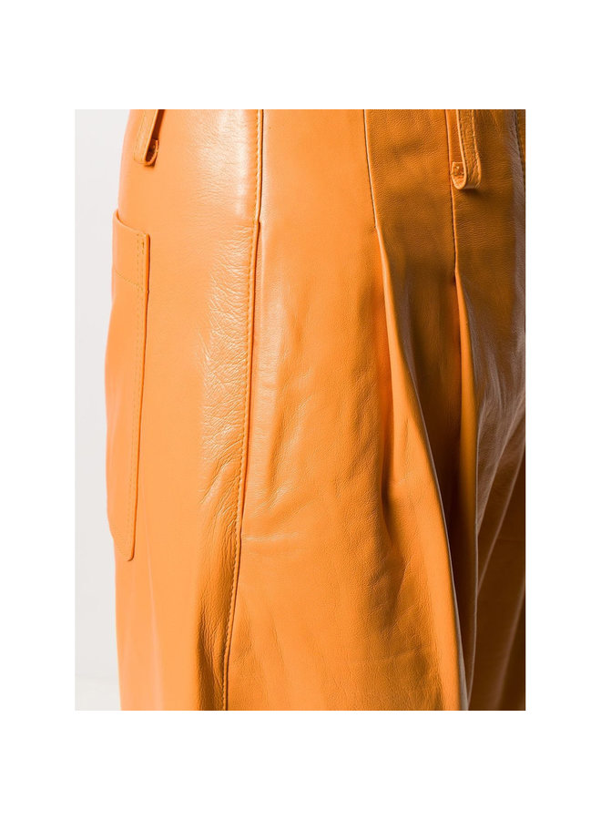 High Waisted Pants in Leather in Orange
