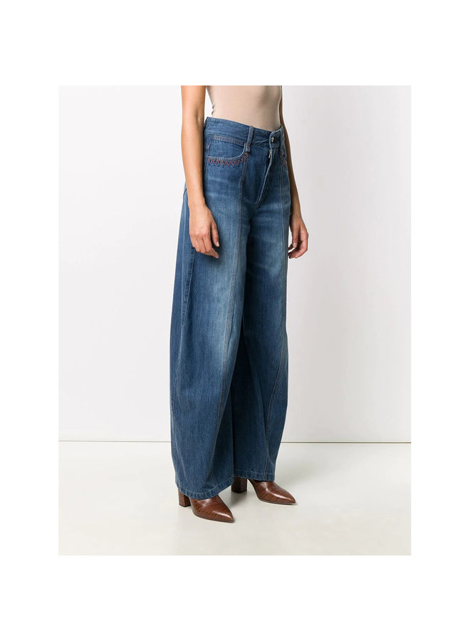 High Waisted Wide Leg Pants in Denim Blue