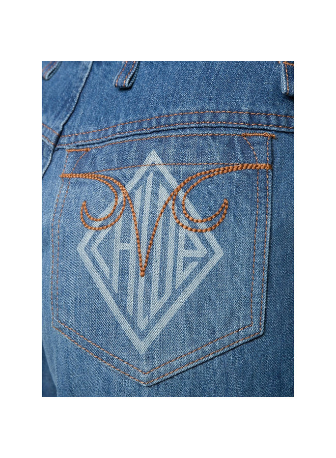 High Waisted Wide Leg Pants in Denim Blue