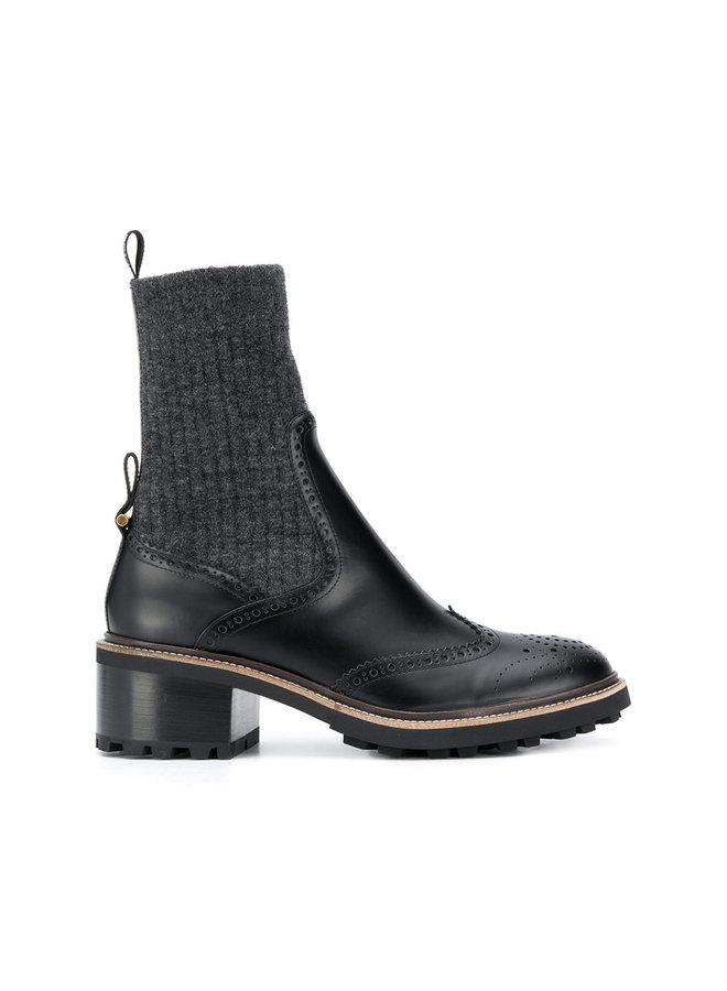 Sock Ankle Boots in Leather in Black