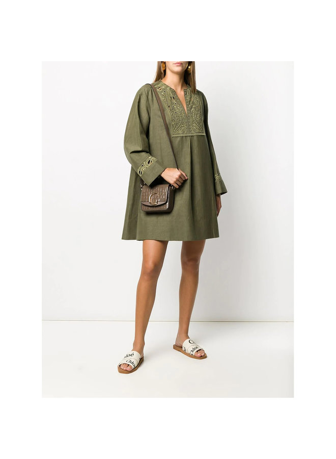 Mini C Crossbody Bag in Leather in Army Green