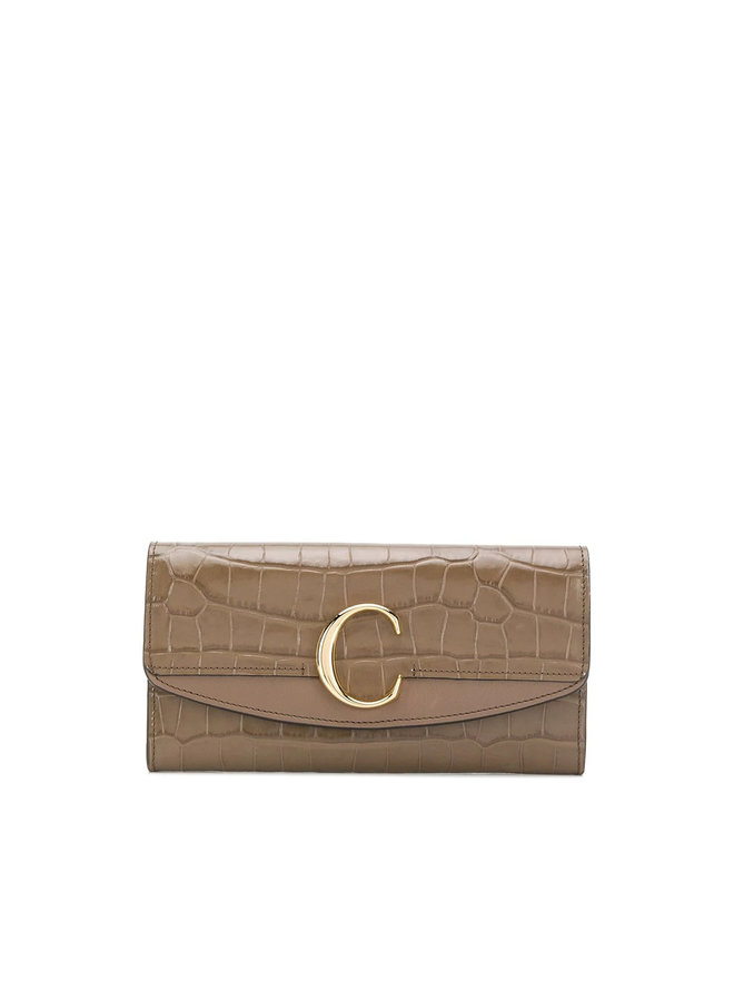 C Large Flap Wallet in Croco Leather in Army Green