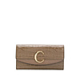 C Large Flap Wallet in Croco Leather in Army Green
