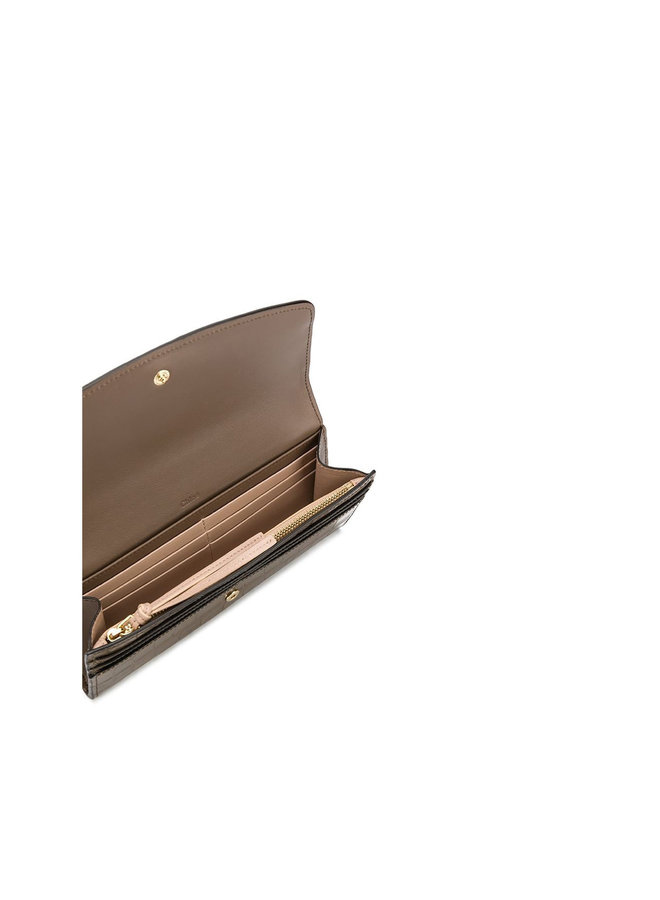 C Large Flap Wallet in Croco Leather in Army Green