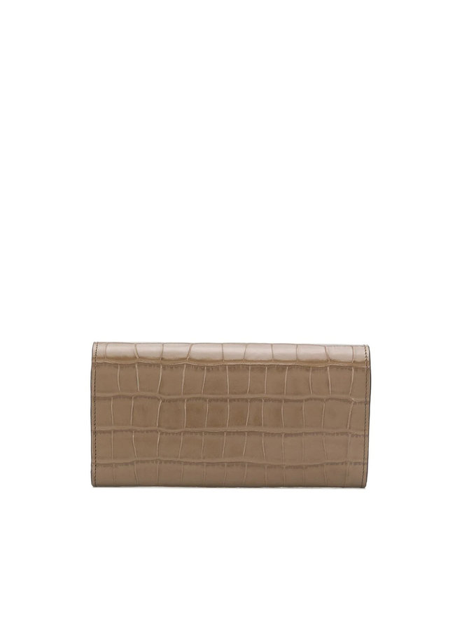 C Large Flap Wallet in Croco Leather in Army Green