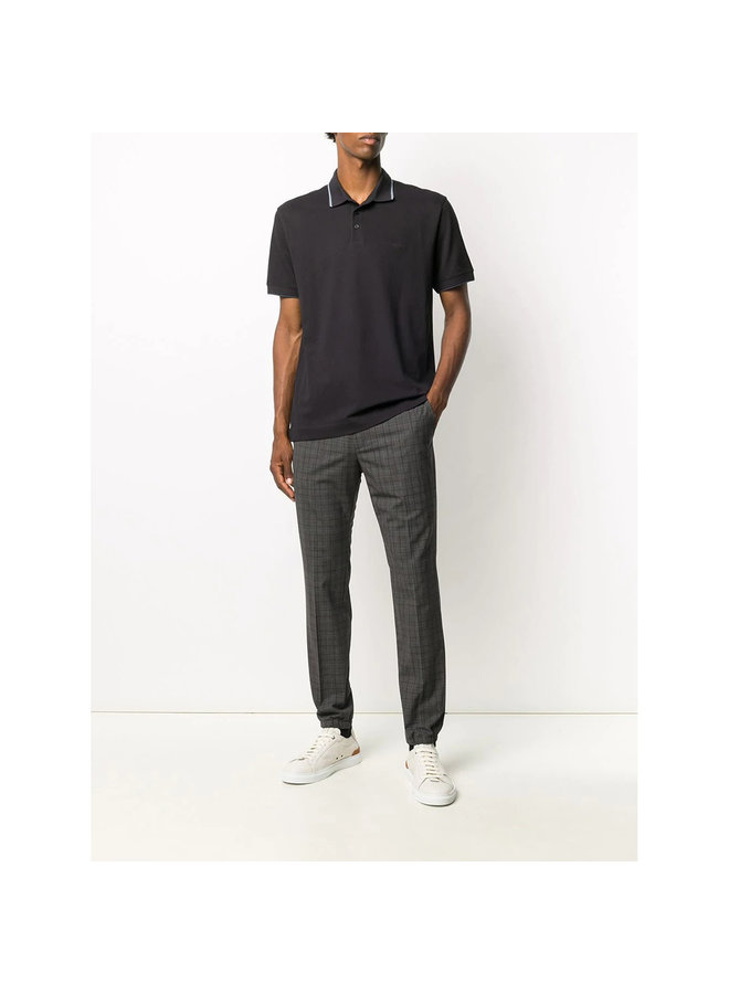 Stripe Detail Polo T-shirt in Stretch Cotton in Navy