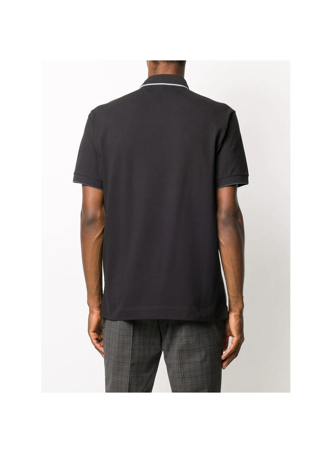 Stripe Detail Polo T-shirt in Stretch Cotton in Navy