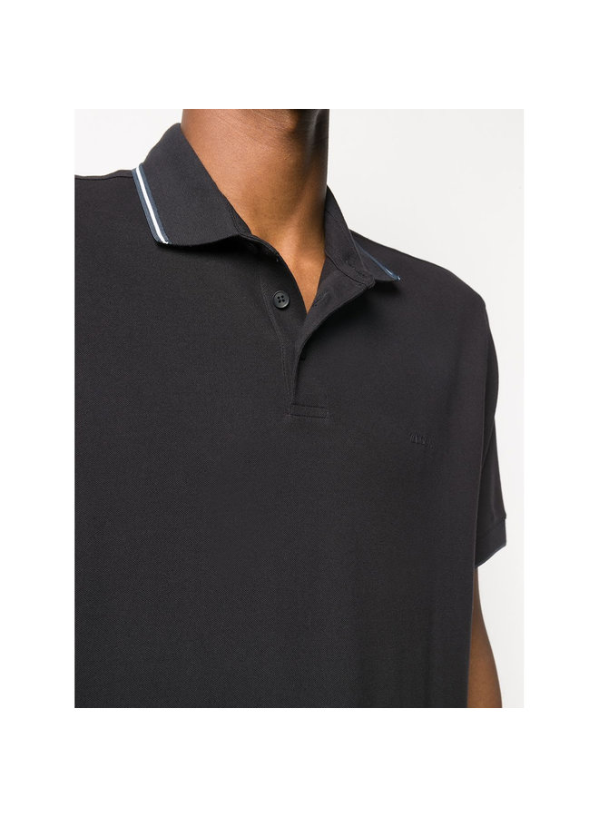 Stripe Detail Polo T-shirt in Stretch Cotton in Navy