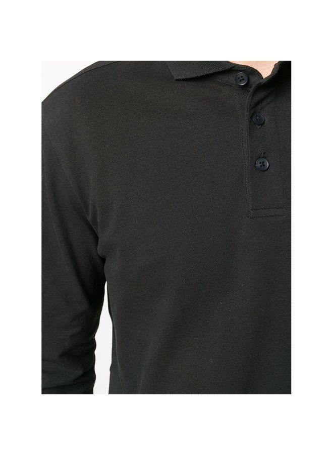 Long Sleeve Polo T-shirt in Stretch Cotton in Black