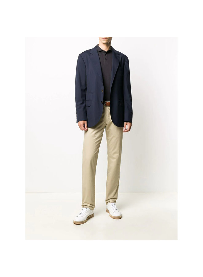 Long Sleeve Polo T-shirt in Stretch Cotton in Blue