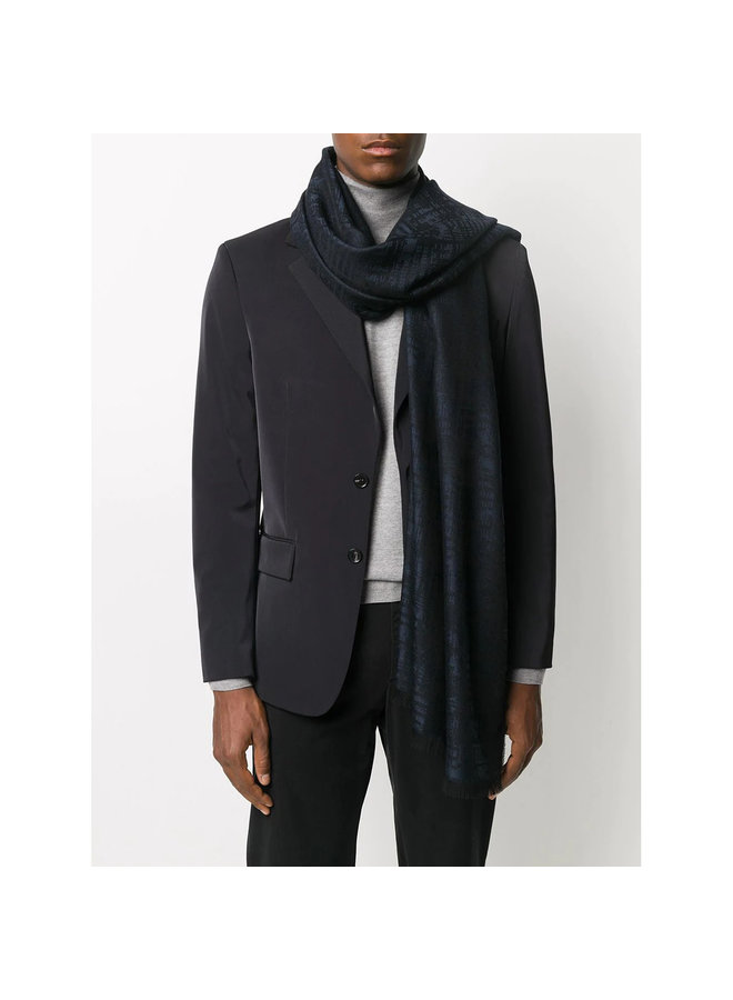 Knitted Frayed-Edge Scarf in Wool/Silk in Navy