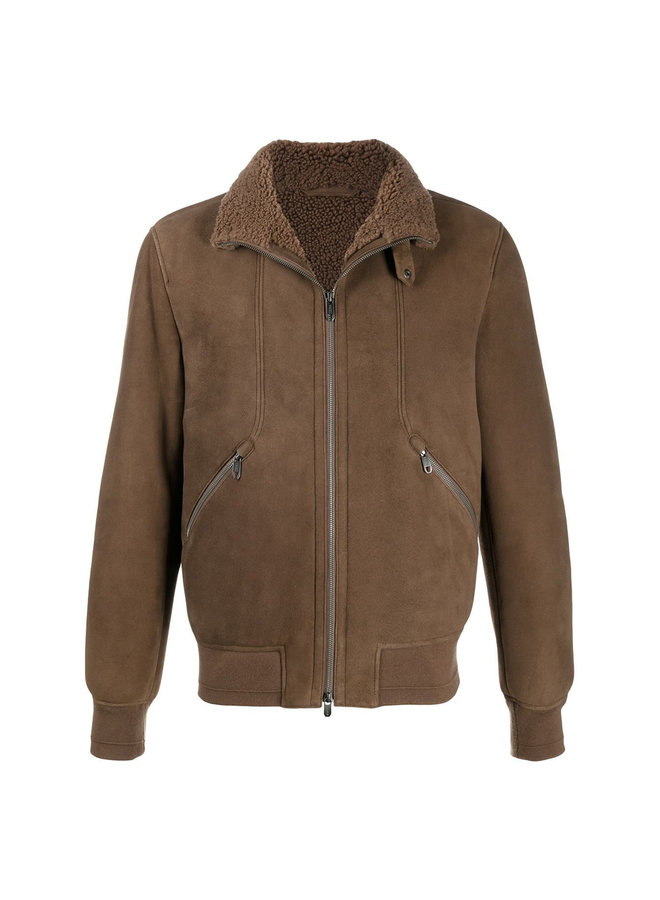 Bomber Jacket in Shearling Fur in Brown