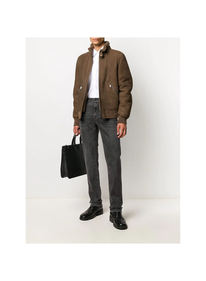 Bomber Jacket in Shearling Fur in Brown
