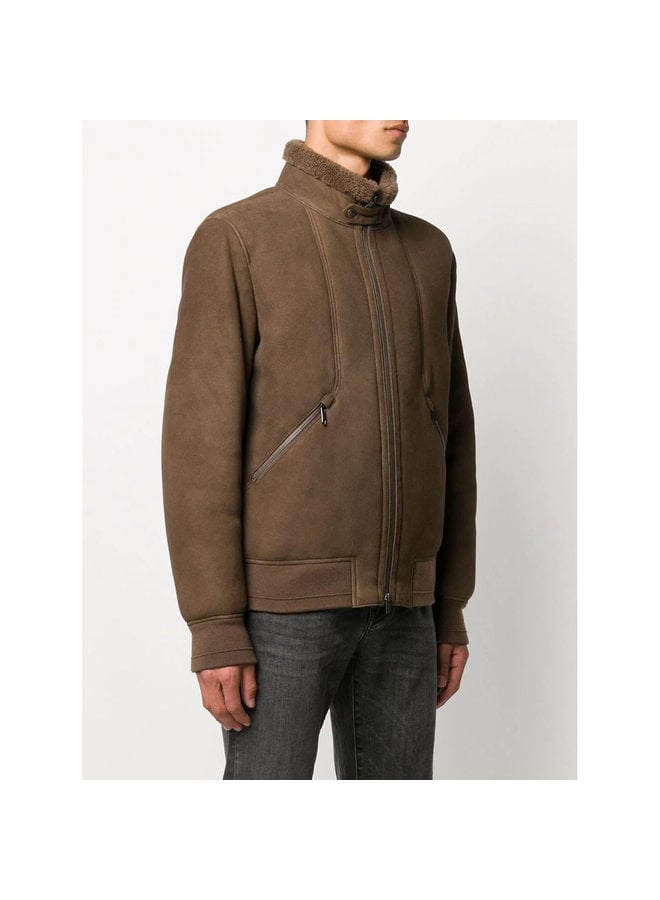 Bomber Jacket in Shearling Fur in Brown