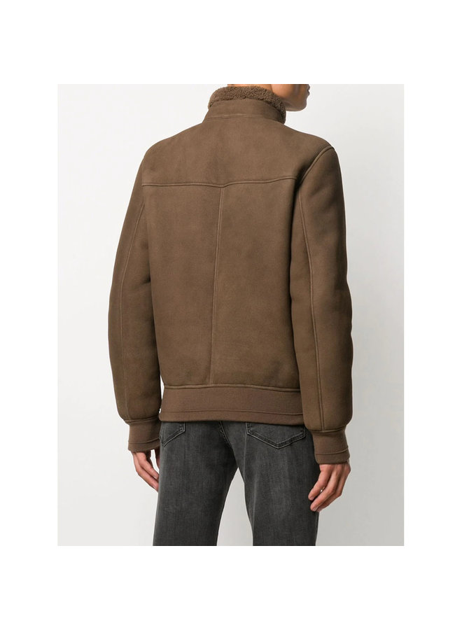 Bomber Jacket in Shearling Fur in Brown