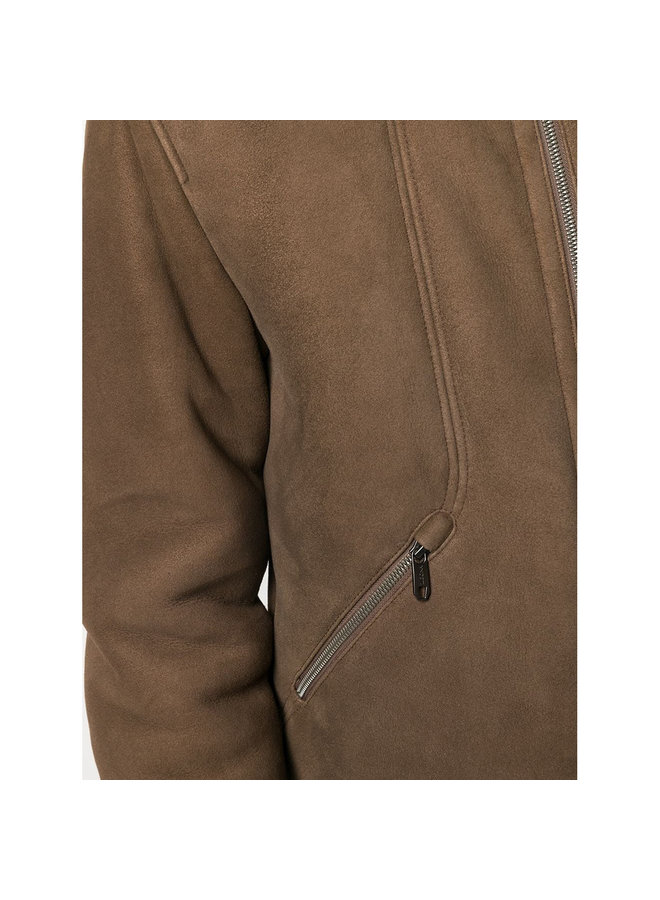 Bomber Jacket in Shearling Fur in Brown