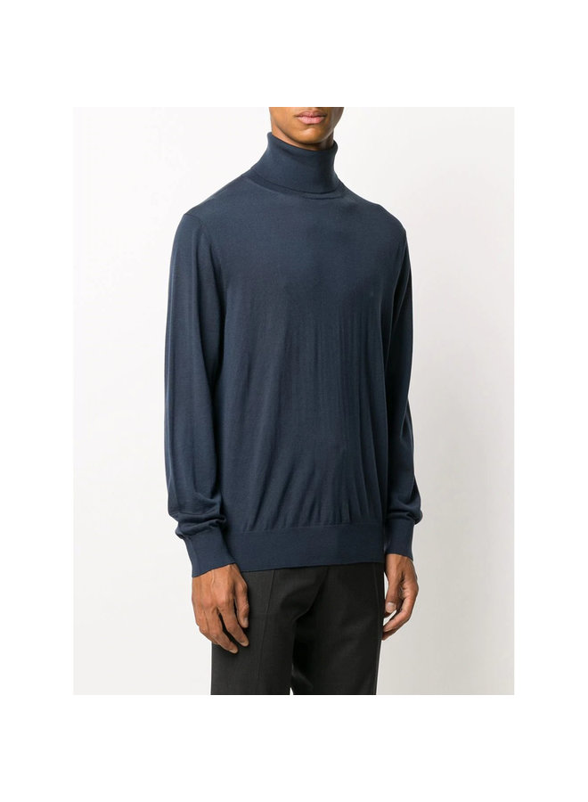 Turtleneck Knitted Sweater in Wool in Blue