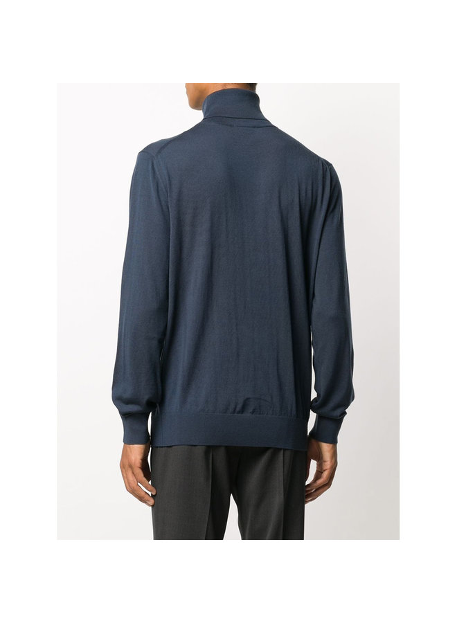 Turtleneck Knitted Sweater in Wool in Blue