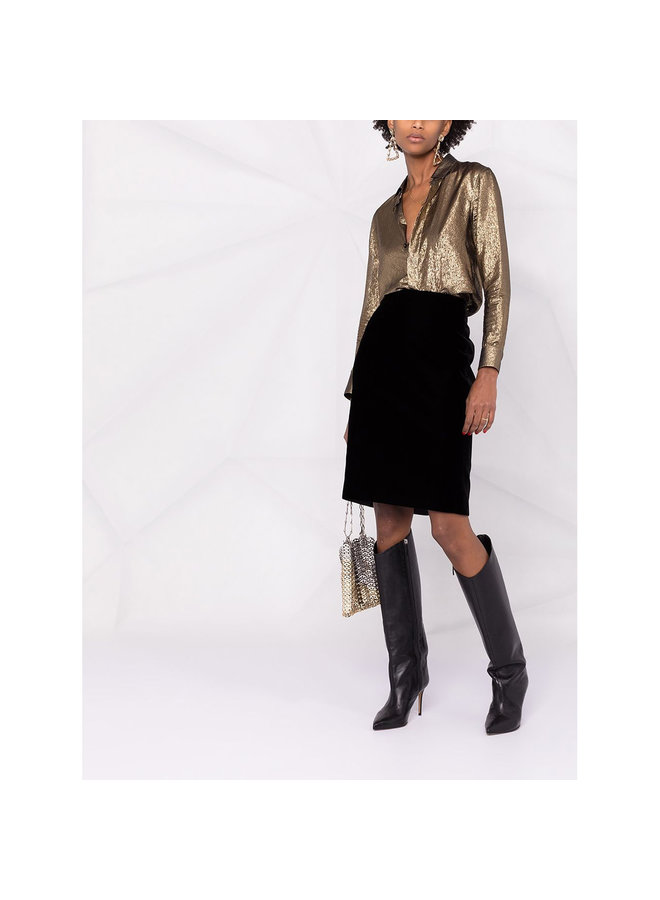 High Waisted Pencil Skirt in Silk in Black