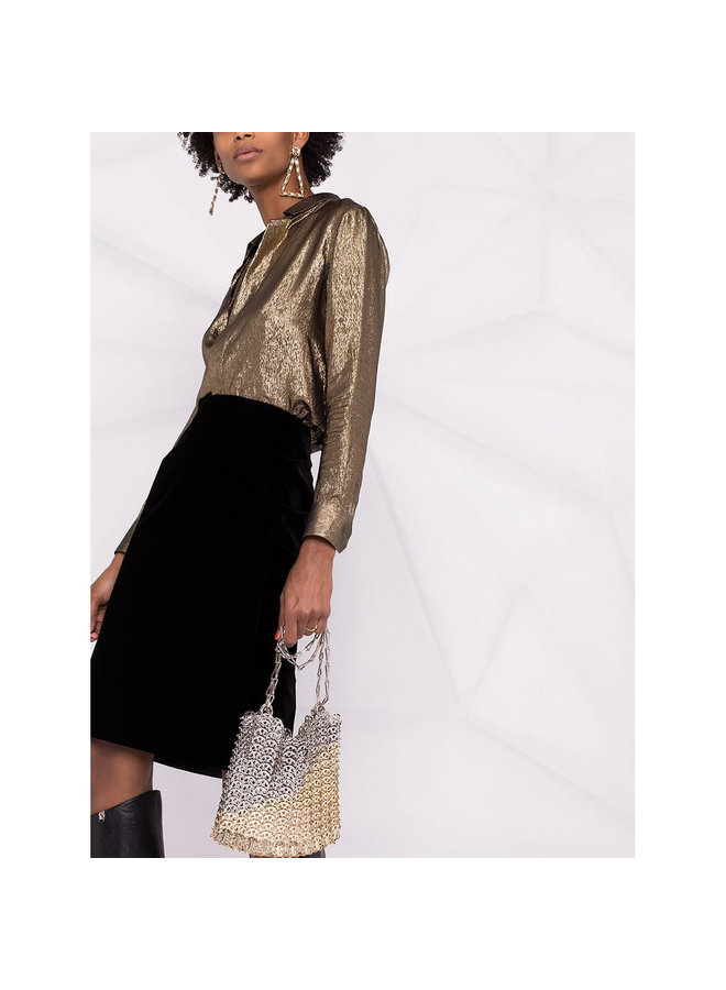 High Waisted Pencil Skirt in Silk in Black