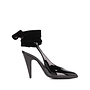High Heel Wraparound Tie Pumps in Patent Leather in Black