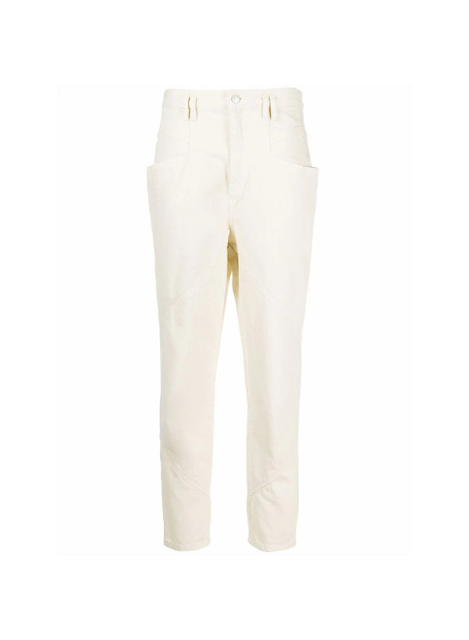 High Waisted Cropped Pants in Cotton in Ecru