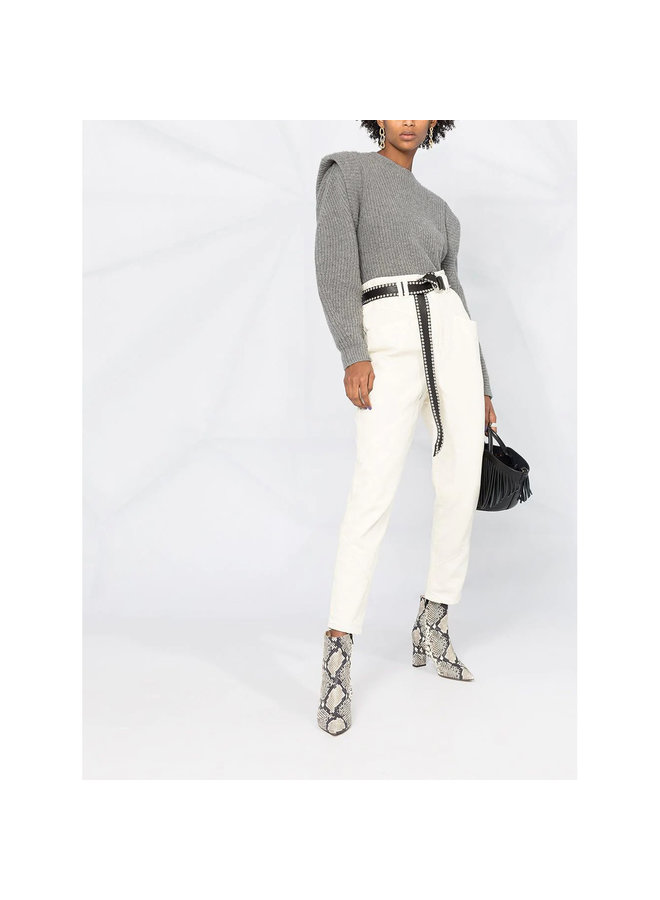 High Waisted Cropped Pants in Cotton in Ecru