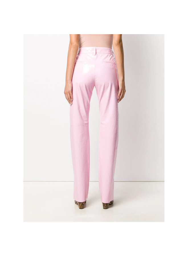 High Waisted Straight Leg Pants in Vinyl in Pale Pink