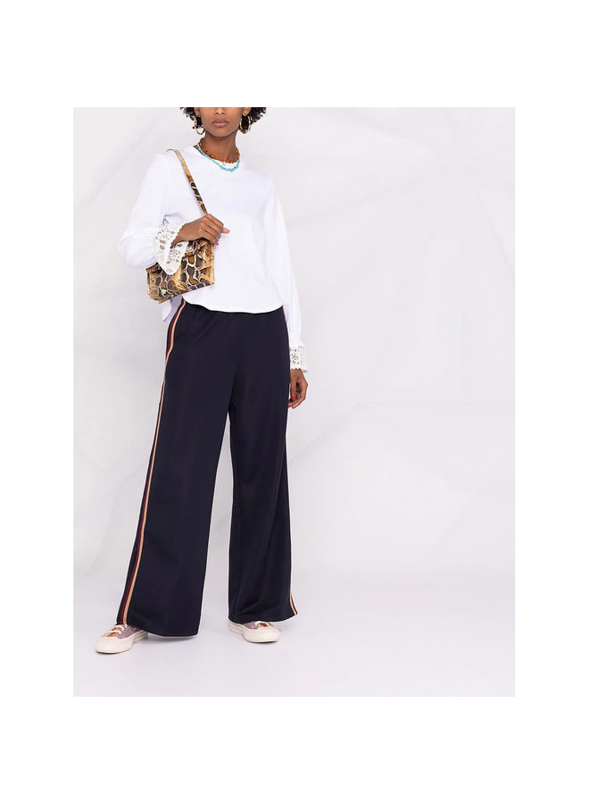 Wide Leg Track Pants in Cotton in Dark Denim