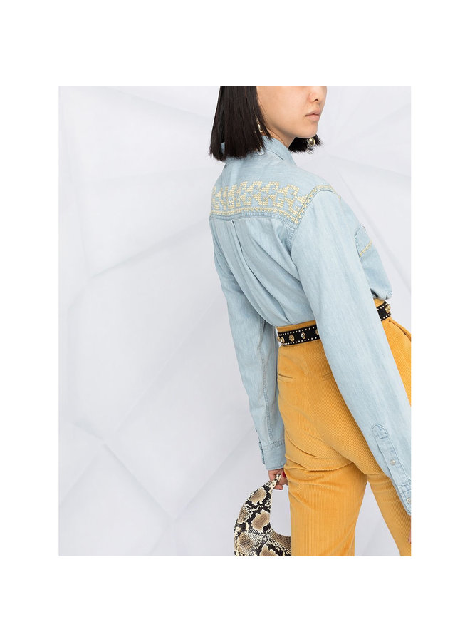 Embroidered Denim Shirt in Light Blue
