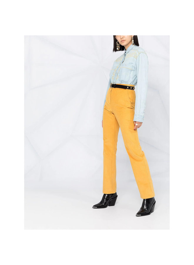 Embroidered Denim Shirt in Light Blue