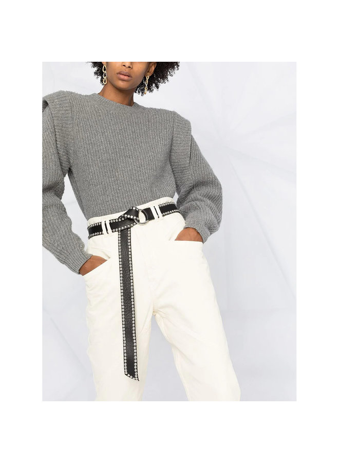 High Waisted Cropped Pants in Cotton in Ecru