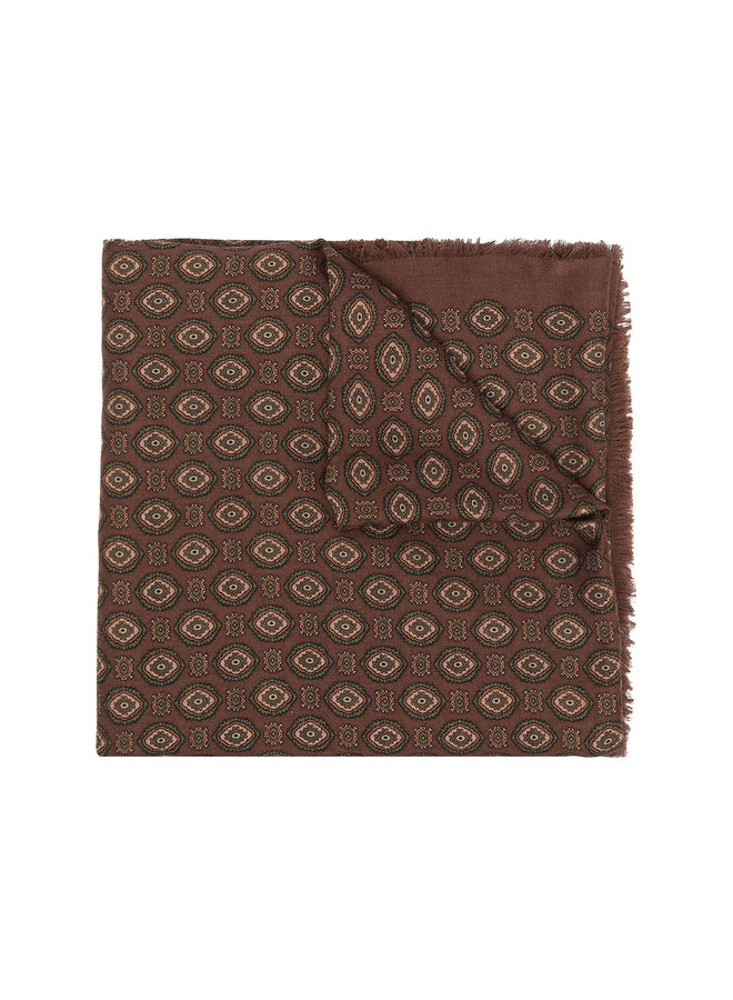 Vintage Motif Printed Scarf in Cashmere/Silk in Brown