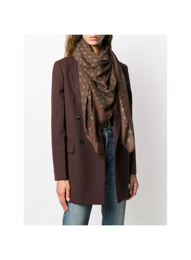 Vintage Motif Printed Scarf in Cashmere/Silk in Brown