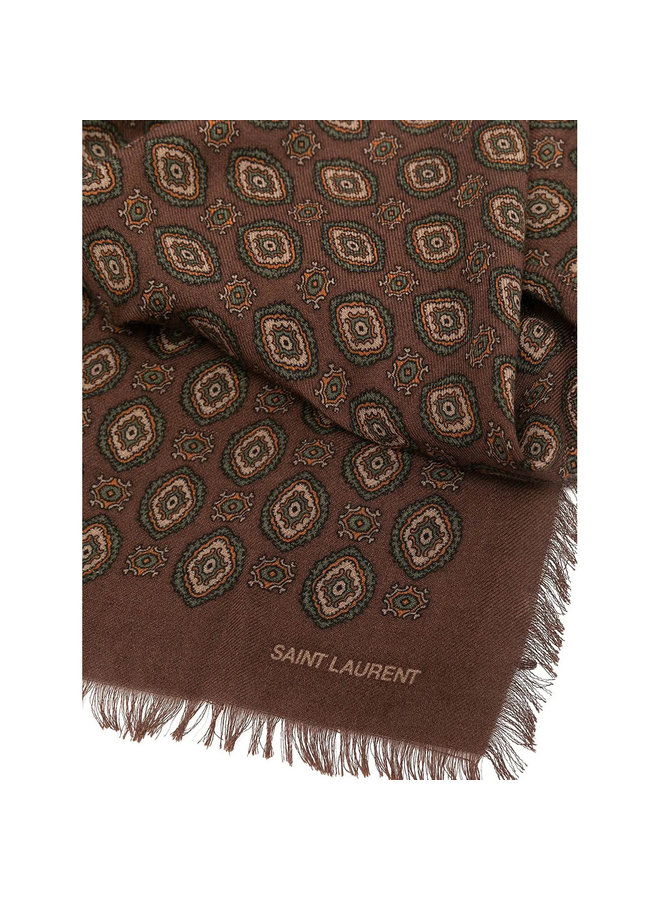 Vintage Motif Printed Scarf in Cashmere/Silk in Brown