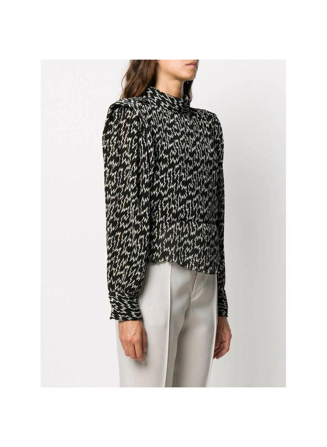 Long Sleeve Printed Blouse in Silk in Black