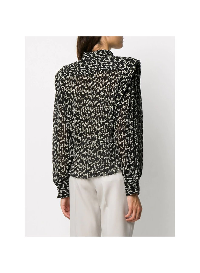 Long Sleeve Printed Blouse in Silk in Black