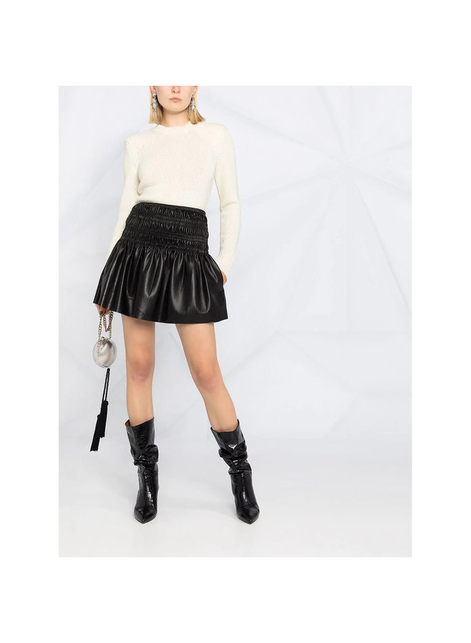 Mock Neck Ribbed Knit Jumper in Wool in Ecru