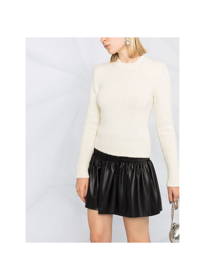Mock Neck Ribbed Knit Jumper in Wool in Ecru