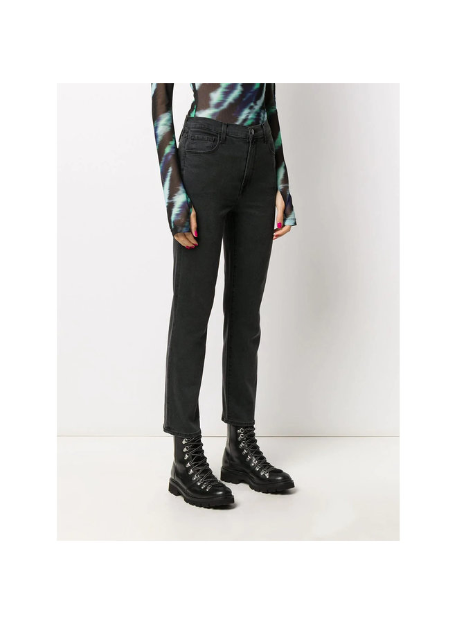 High Rise Straight Leg Jeans in Dark Grey