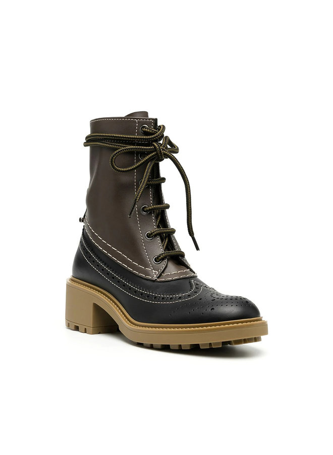 Lace Up Ankle Boots in Leather in Antique Brown