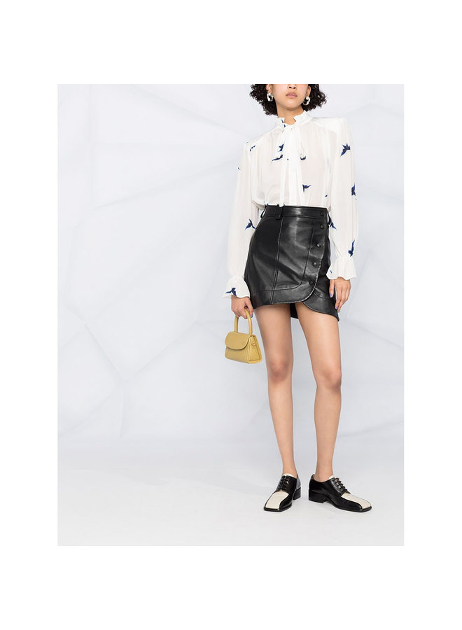 Long Sleeve Pussy-bow Printed Blouse in Silk in White