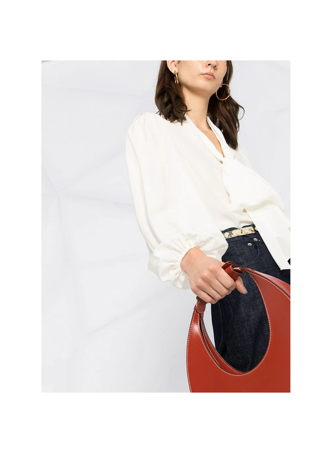 Long Sleeve Pussy-bow Blouse in Silk in White