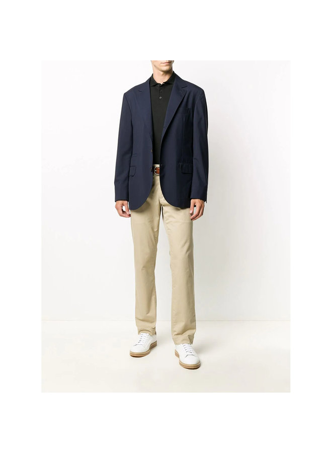 Long Sleeve Polo T-shirt in Stretch Cotton in Black