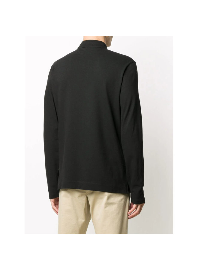 Long Sleeve Polo T-shirt in Stretch Cotton in Black