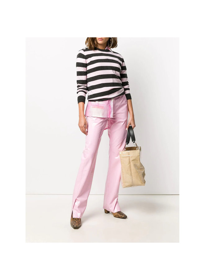 High Waisted Straight Leg Pants in Vinyl in Pale Pink