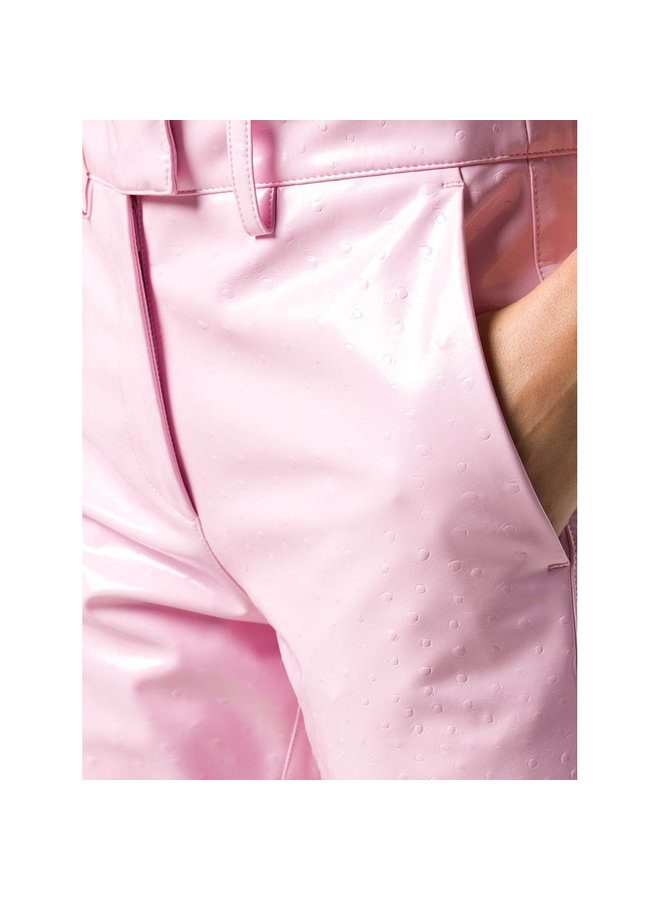 High Waisted Straight Leg Pants in Vinyl in Pale Pink
