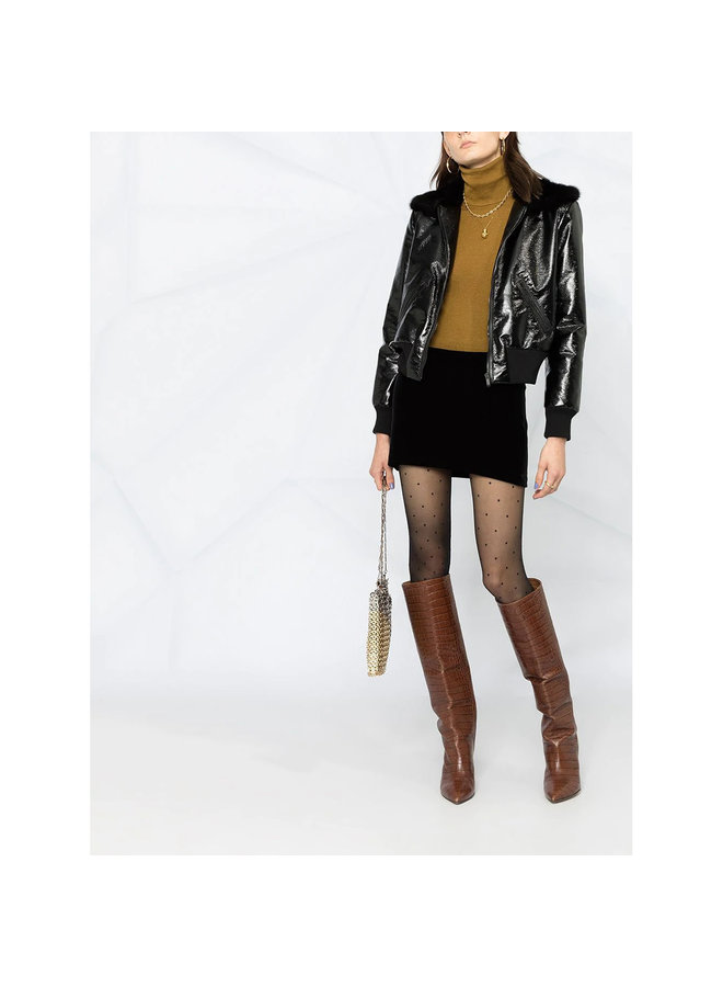 Turtleneck Ribbed Top in Cashmere Wool in Mustard