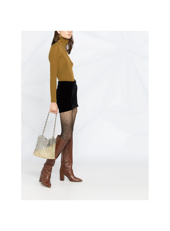 Turtleneck Ribbed Top in Cashmere Wool in Mustard