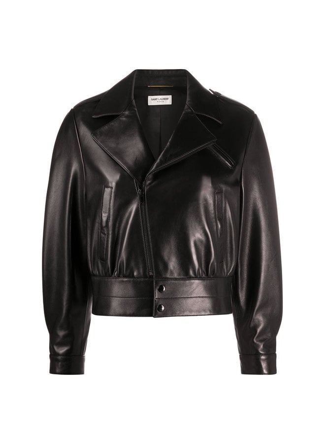 Oversized Biker Jacket in Leather in Black